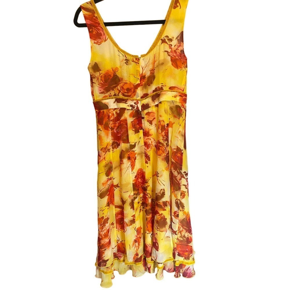Giorgio Grati 100% Seta Silk Yellow/Red Floral dress - Picture 3 of 8